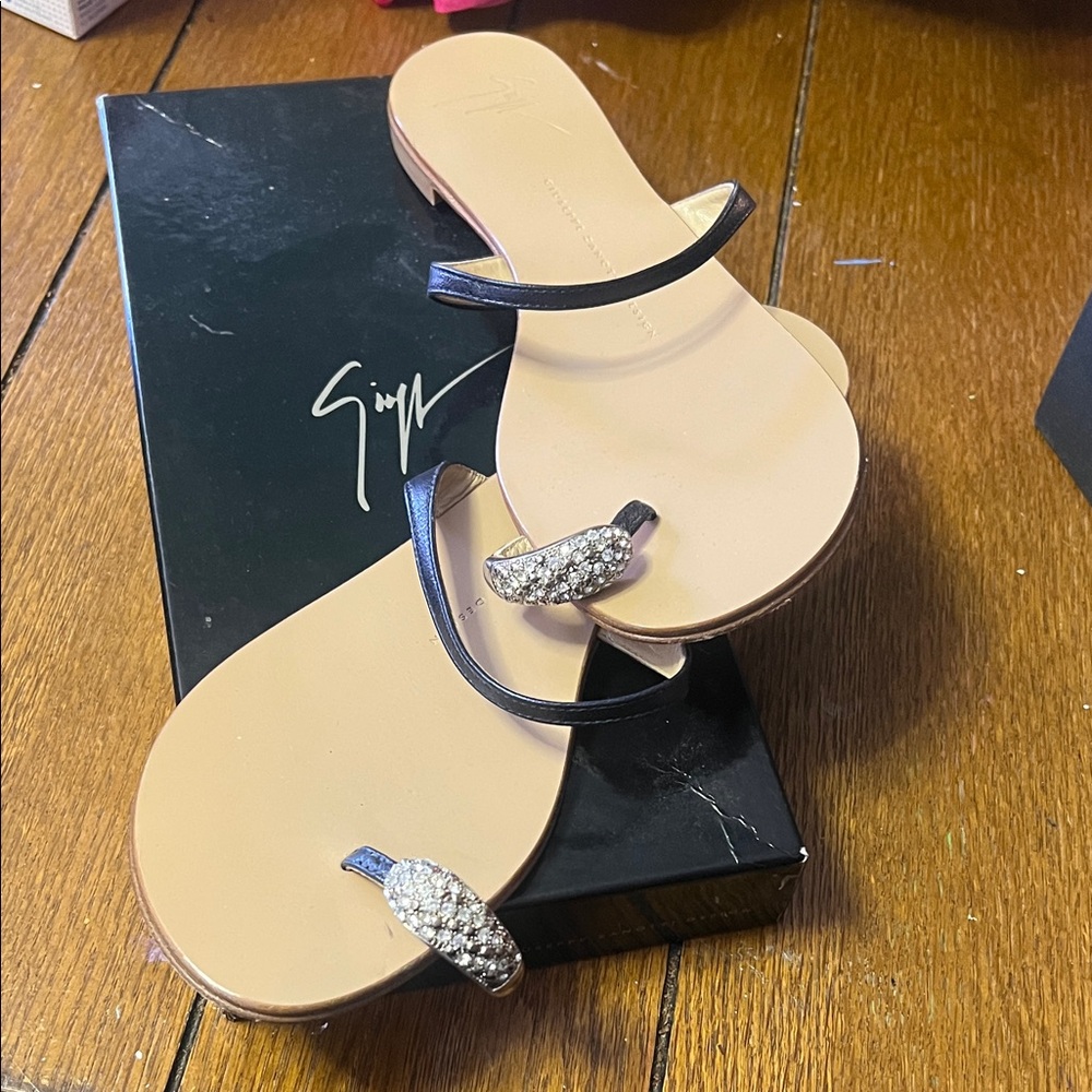 Giuseppe Zanotti Black and Silver Embellished Sandals